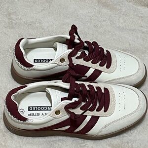 Burgundy and White Sneakers